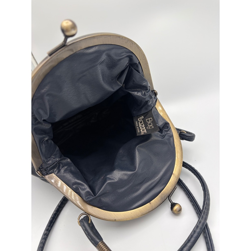 Navy Blue Kiss Lock Crossbody Mini Bag Boho Cottagecore Vintage Retro - Picture 4 of 7